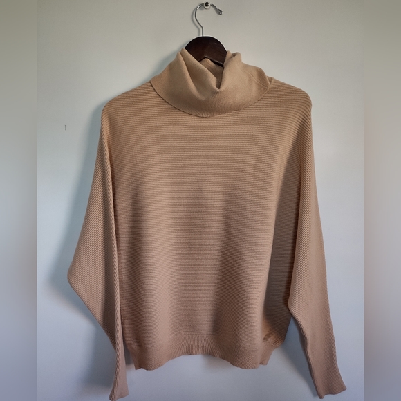 Deluc Sweaters - New Deluc Ribbed Stretch Turtleneck Pullover Camel Tan Beige Sweater Small NWT